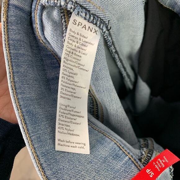 Spanx Side Stripe Skinny Pull On Light Blue Wash Jeans Size Small 20234R - Picture 10 of 11